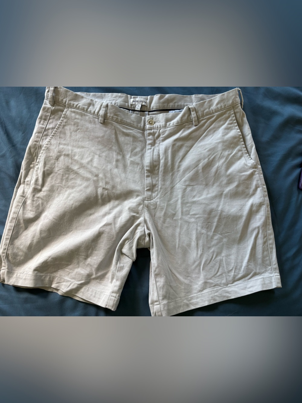 Peter Millar Men's Beige Cotton Twill Chino Shorts Flat Front Slash Pockets 38